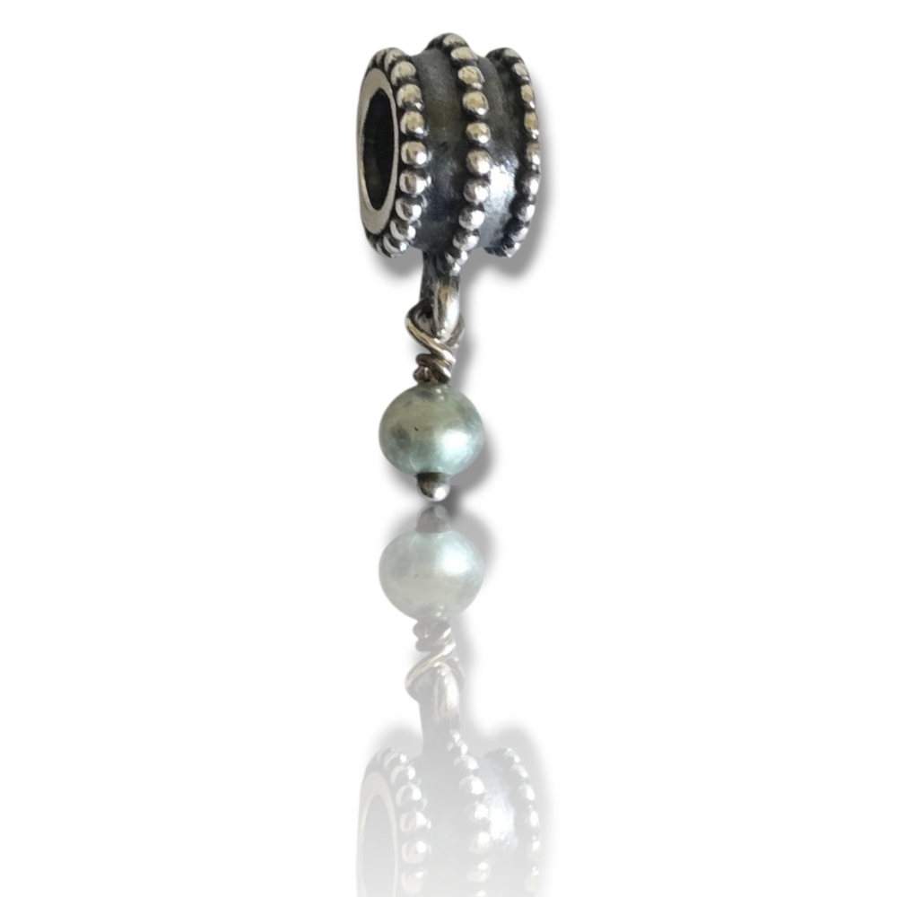 Pandora Sterling Silver Beveled Light Green Pearl Dangle Charm Retired